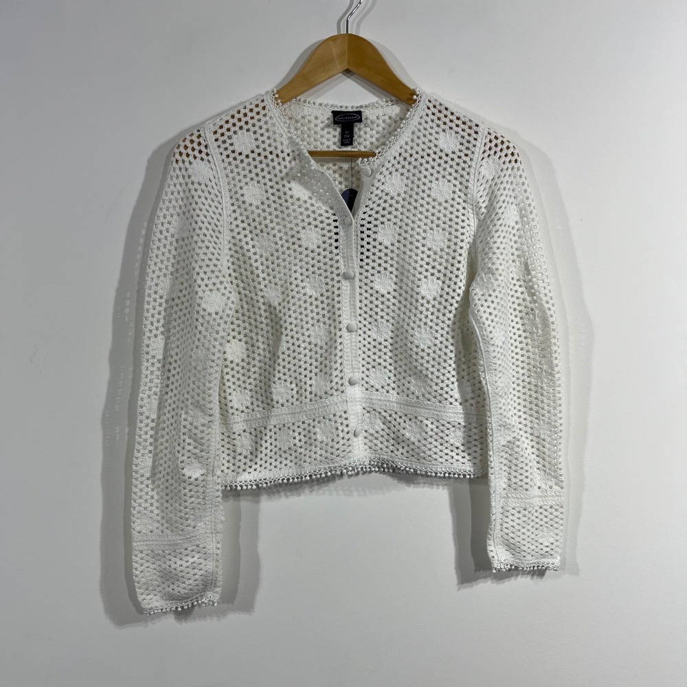 Scoop Cottagecore Euro Summer Boho Crochet Floral Cardigan Sweater Womens XS